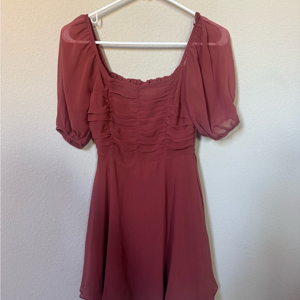 Altar'd State Rose Mauve Puff Sleeve Mini Dress